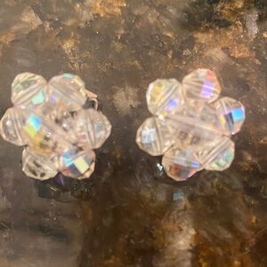 Crystal Flower Stud Earings Vintage clip on
